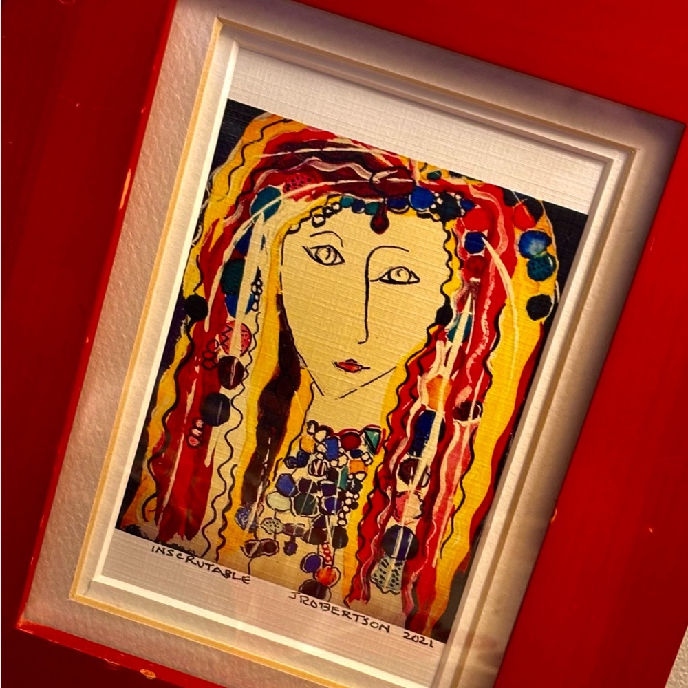 Judith Robertson Art Framed Print INSCRUTABLE WOMAN Linen High Quality 6”x 8”